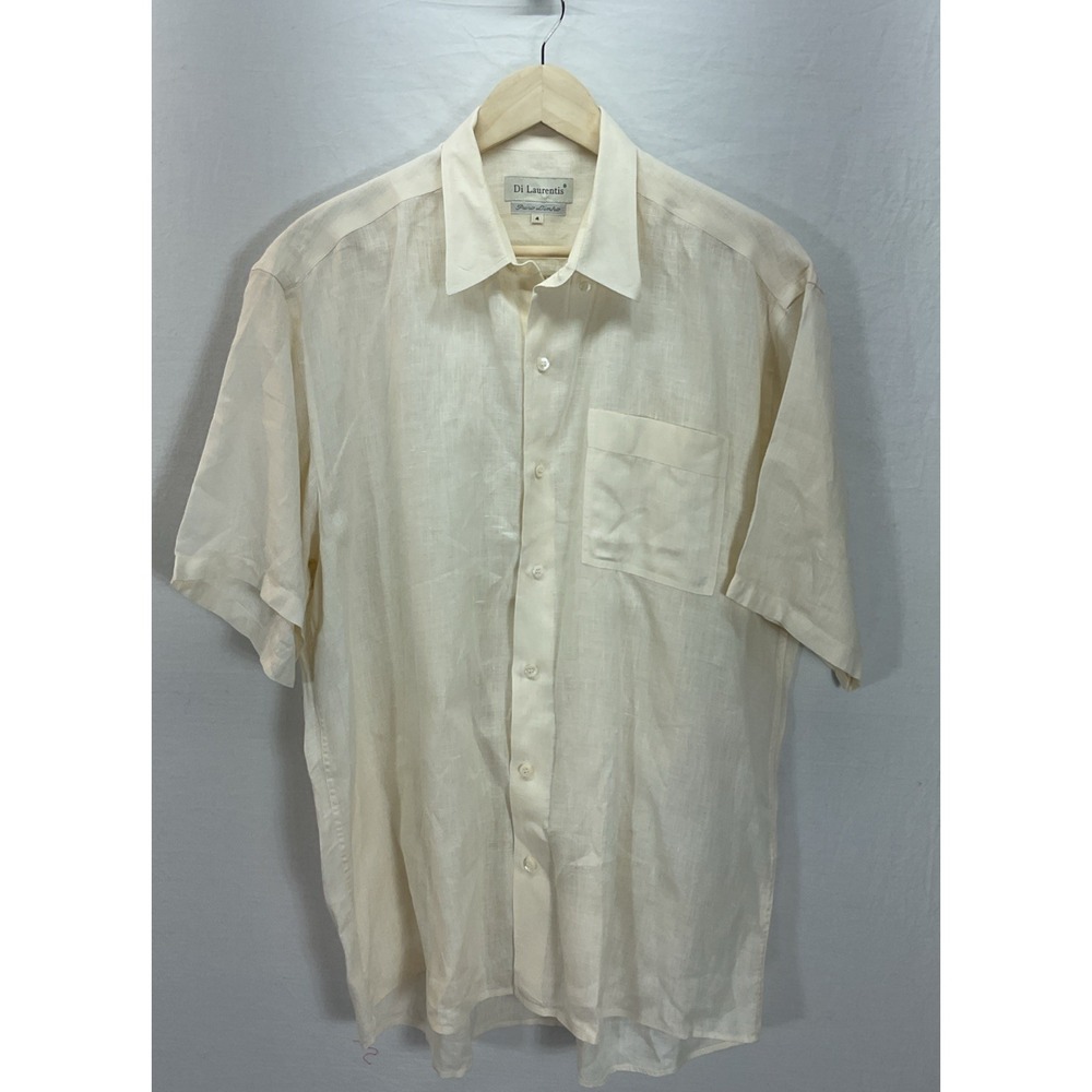 Brazilian Shirt Mens XL Beige Linen Short‎ Sleeve Button Up Luxury Resort Beach